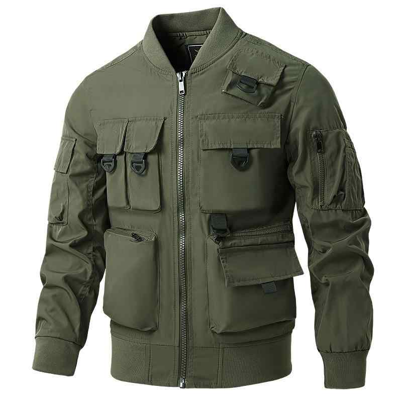 ジャケット 男性用 レトロ 野球服 ブルゾン 作業着 アウター トップス 多ポケット ゆったり ミリタリー カーキ ブラック(x2)
