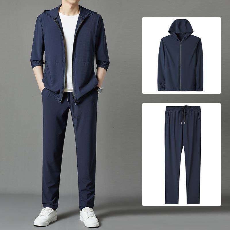 メンズ アウター 薄手 パーカー スポーツウェア 男性用 カジュアル ウェア 上下セット グレー 紺色 黒