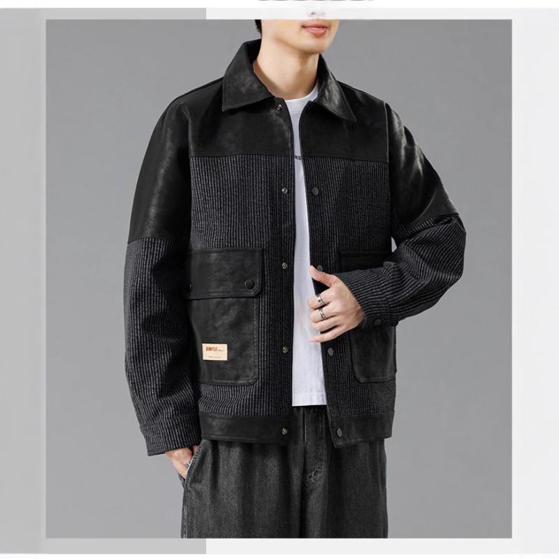 Rakuten - ジャケット 男性用 レザージャケット 春秋 スリムフィット 普段使い ブラック ポリエステル