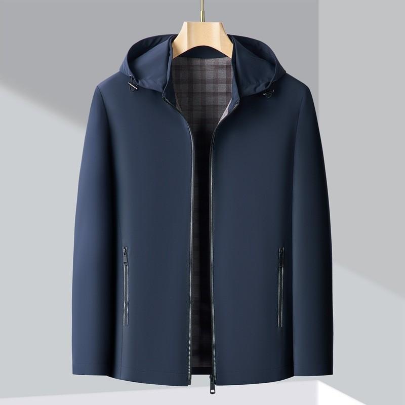 ジャケット メンズ 男性用 ブルゾン 春秋 ライトアウター ジップアップ フード付き 立ち襟 撥水 防風 無地 黒 青 グレー ポリエステル スポーティー カジュアル