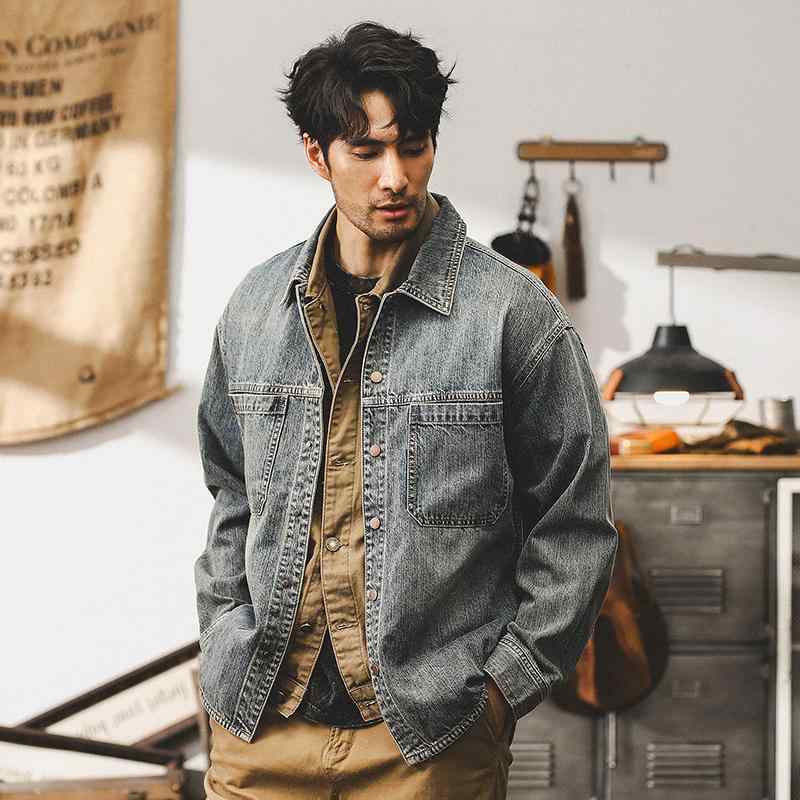 デニムジャケット メンズ ウォッシュ加工 リラックスフィット 長袖 ブルゾン Gジャン ライトアウター 春秋 コットン ブルー