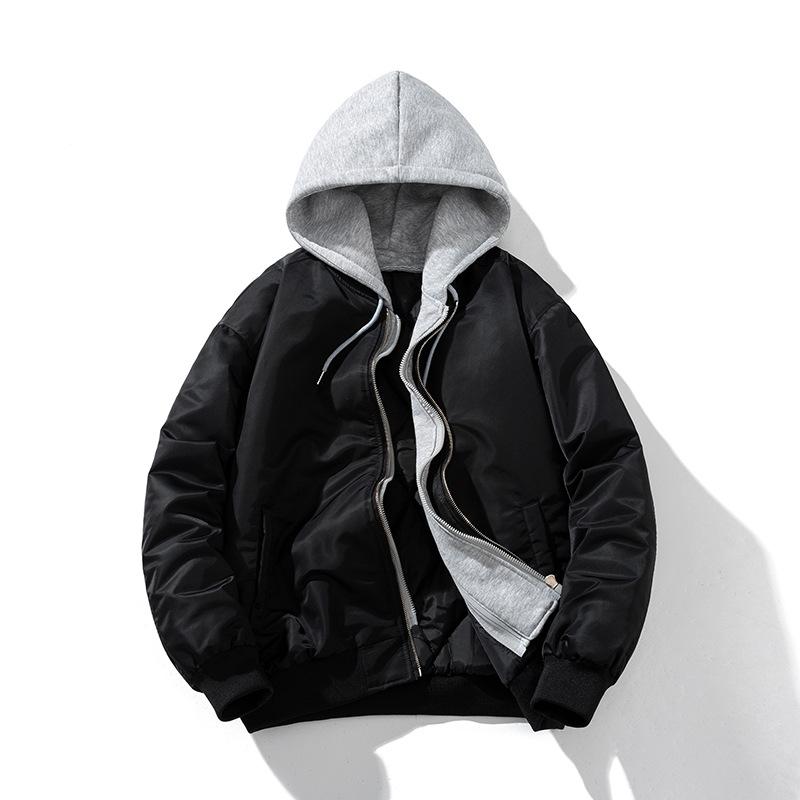 ジャケット メンズ スタジアムジャンパー 取り外し可能フード付き 防寒着 冬服 中綿 ポリエステル ブラ..