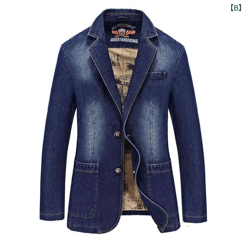 ジャケット メンズ デニム テーラードジャケット 男性用 コットン 秋物 無地 ブラック ブルー M L XL 2XL 3XL 4XL(x2) 3