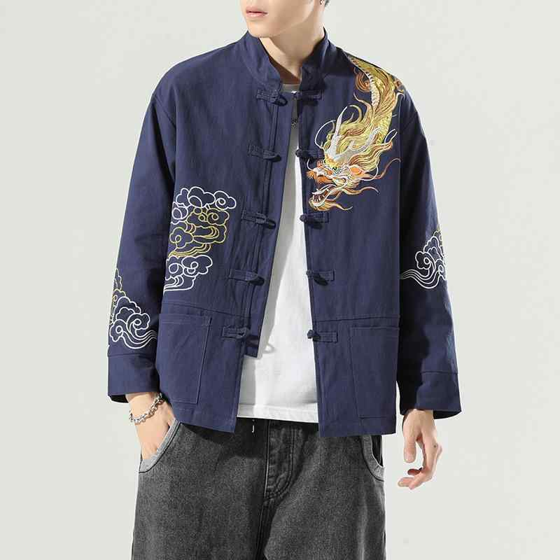 ジャケット メンズ 男性用 チャイナ風 スタンドカラー 麻 リネン混紡 長袖 カジュアル 春秋 赤 レッド 黒 ブラック 紺 ネイビー