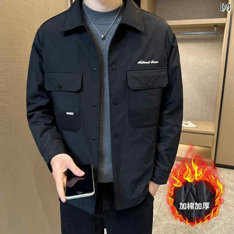 ジャケット メンズ 男性用 秋冬 防風 耐摩耗 襟付き 厚手 カジュアル ブルゾン ジャンパー アウター 黒 ブラック 赤 レッド