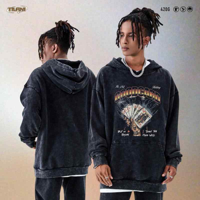 パーカー メンズ コットン スウェット プルオーバー 長袖 ルーズフィット 春秋 400g以上 ブラック