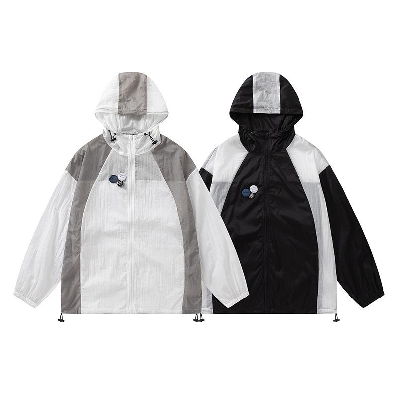 ジャケット メンズ 男性用 薄手 配色 パーカー 接触冷感 紫外線対策 普段使い レジャー ブラック ホワイト系