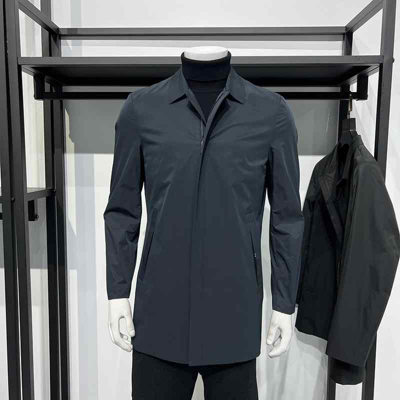 メンズコート 春秋 ミドル丈 撥水 防風 ブルゾン 紳士服 無地 ビジネス カジュアル 襟付き ライトアウター ジャンパー M L XL 2XL 3XL 4XL ブルー ブラック