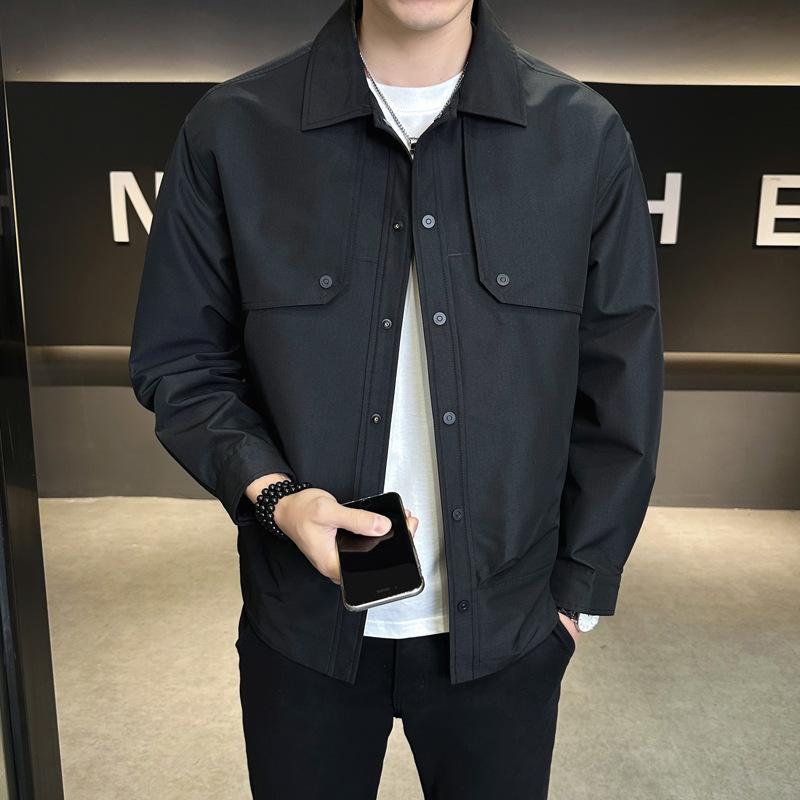 ジャケット メンズ 紳士 男性用 カジュアル ブルゾン 春秋 合体 翻襟 貼り付け 装饰 防風 耐摩耗性 ポリエステル ブラック 黒 ホワイト 白