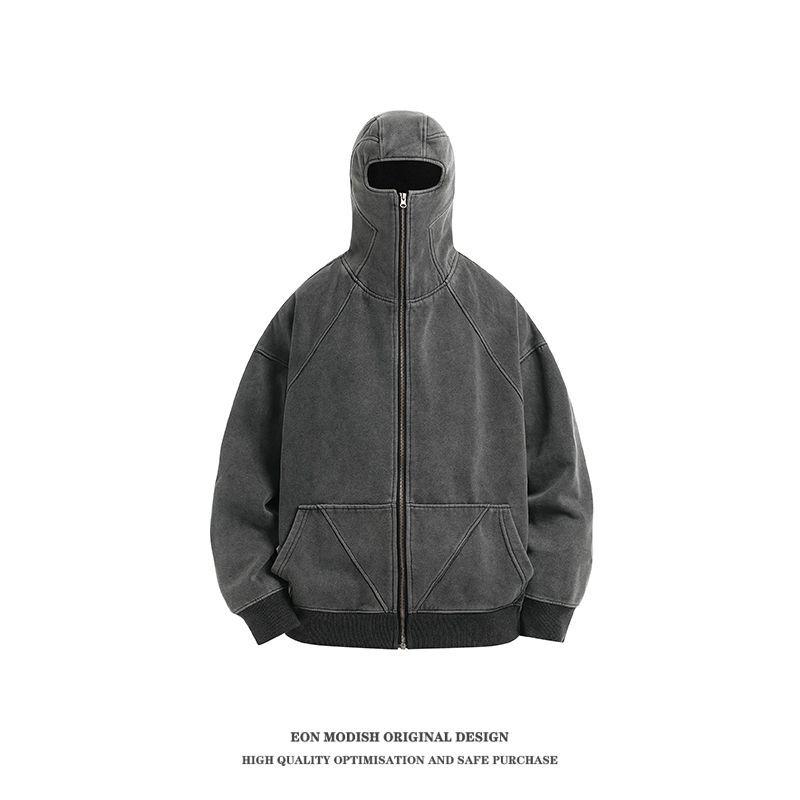 ジャケット メンズ 男性用 春物 ライトアウター 長袖 ルーズフィット フード付き 普段使い カジュアル 深グレー