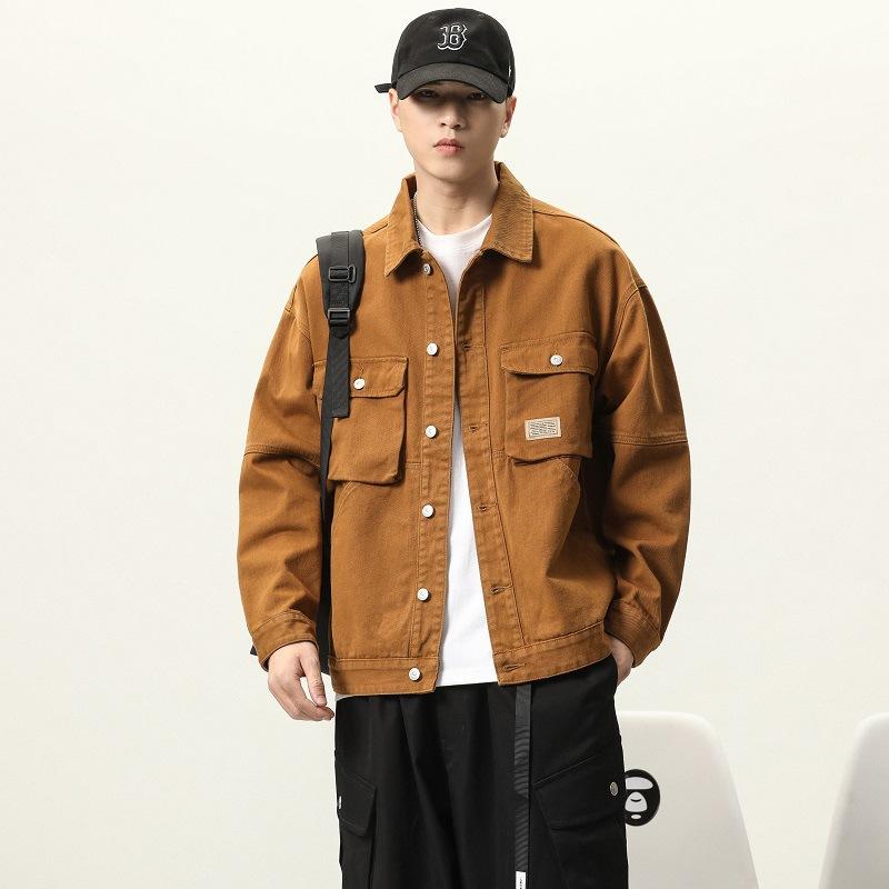 シャツ メンズ 男性用 トップス コットン 長袖 ネルシャツ風 ゆったりシルエット ドロップショルダー 無地 四季 黄色 黒 緑 ブラウン