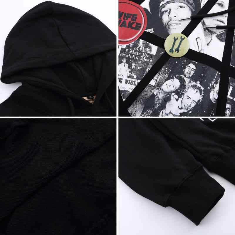 パーカー メンズ 男性用 ストリート ヒップホップ風 プリント柄 プルオーバー トップス 長袖 春秋 ルーズフィット コットン混紡 黒 グレー系