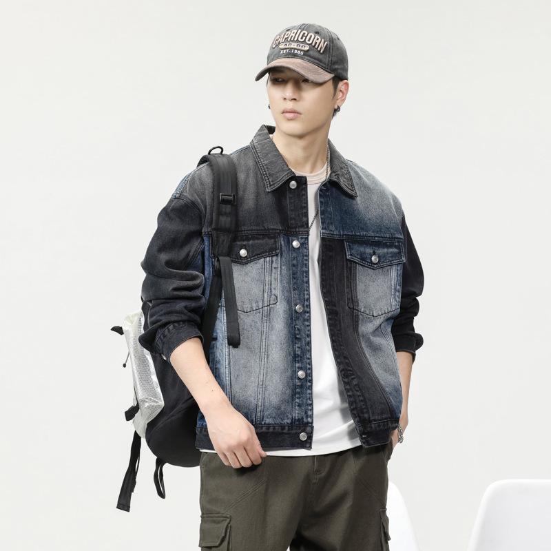 デニムジャケット メンズ Gジャン アウター 秋冬 切り替え 若者 ブラック M L XL 2XL 3XL 4XL(x2)
