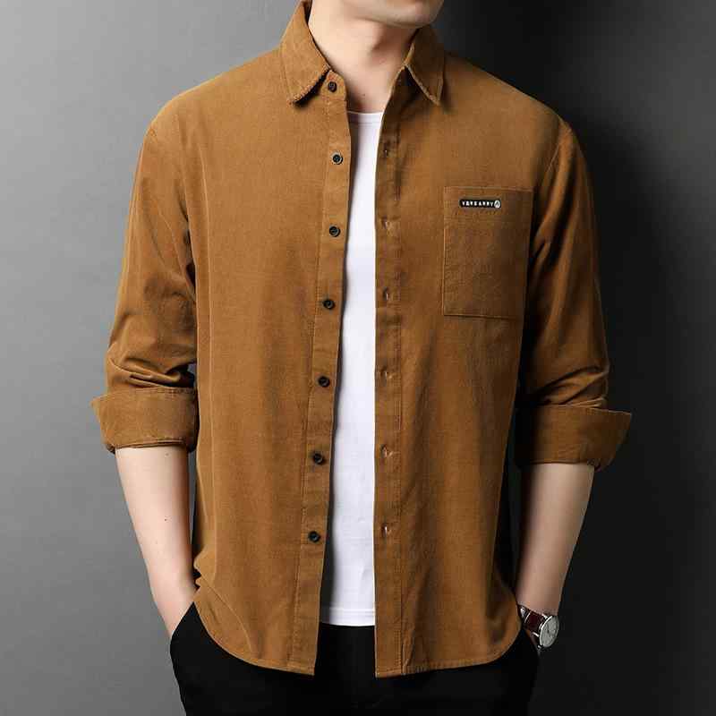 シャツ メンズ 男性用 コーデュロイ 長袖シャツ コットン 紳士服 ビジネス カジュアル トップス 羽織り 普段使い M L XL XXL XXXL 藏青 深グレー 中卡其 秋