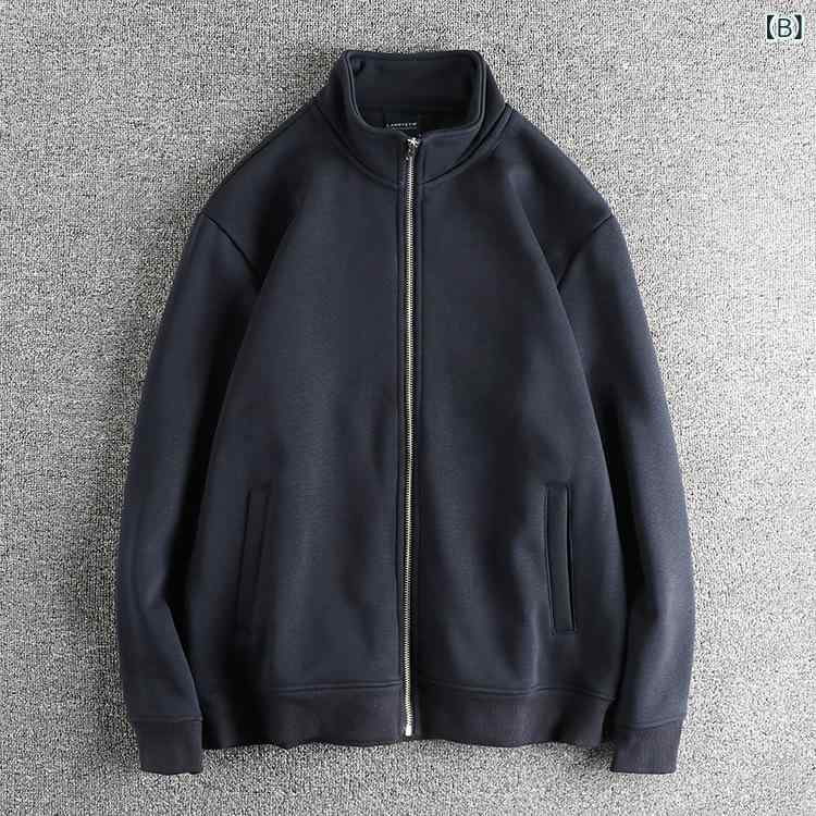ジャケット 男性用 ニット ブルゾン 裏起毛 秋冬 厚手 あったか スタンドカラー ゆったり ブラック ブルー グレー