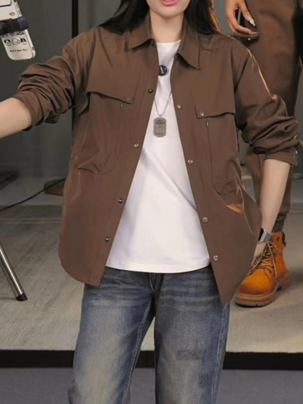 ジャケット 男性用 ワークスタイル 襟付き ライトアウター レトロ アメリカン カジュアル 長袖 トップ..