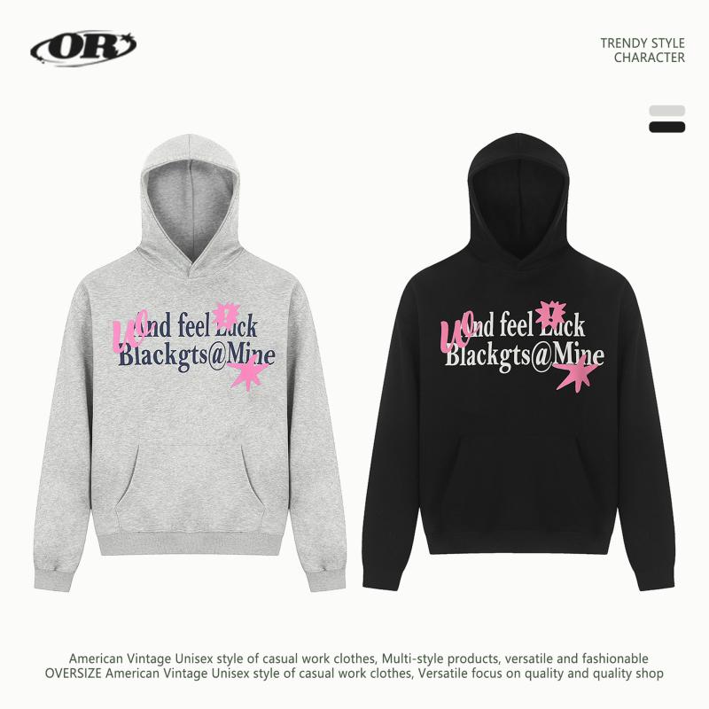 スウェット メンズ 男性用 秋冬 レトロ アルファベット柄 プリント オーバーサイズ ゆったり カジュアル プルオーバー パーカー 黒 ブラック グレー ポリエステル(4)