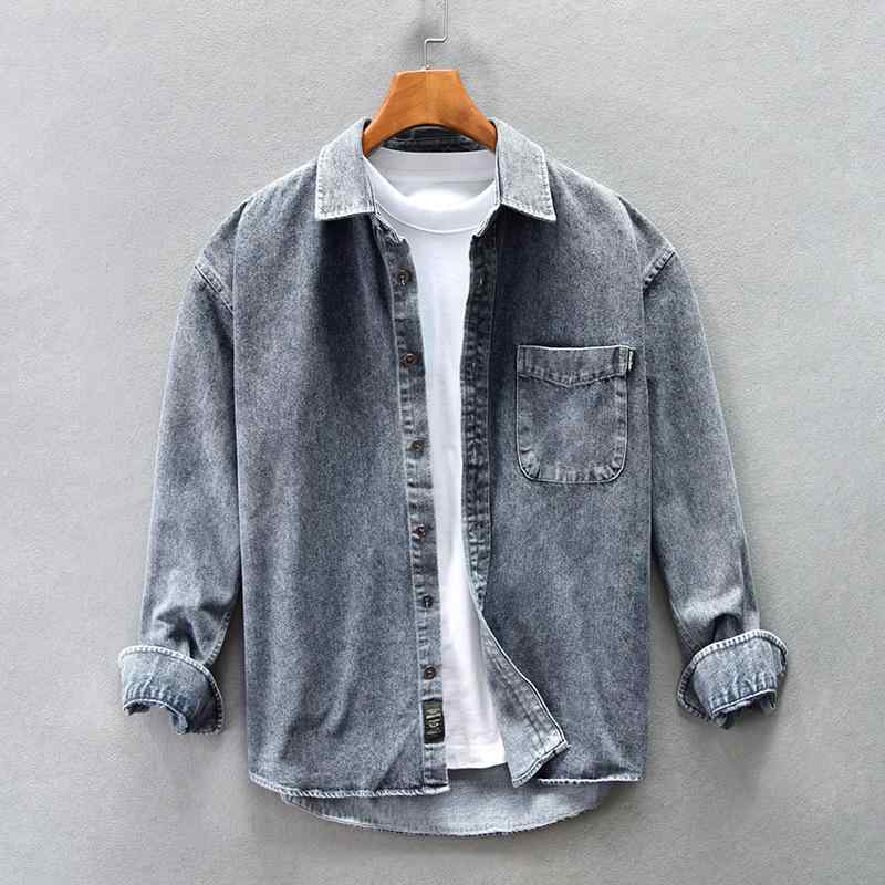 Other - シャツ メンズ 男性用 デニム コットン 長袖 トップス 宽松 翻领 日系 カジュアル ブルー ブラック グレー M L XL XXL XXXL XXXXL