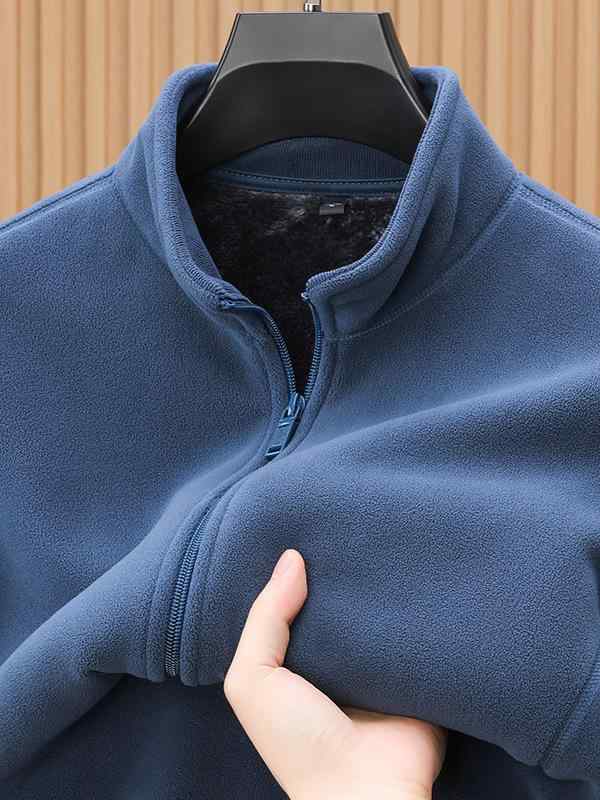 Other - ジャケット 男性用 フリース アウター 秋冬 立襟 暖かい 防寒 裏起毛 ミドル丈 格子柄 無地 グレー ブルー グリーン イエロー ブラック M L XL 2XL 3XL 4XL ポリエステル 日常着