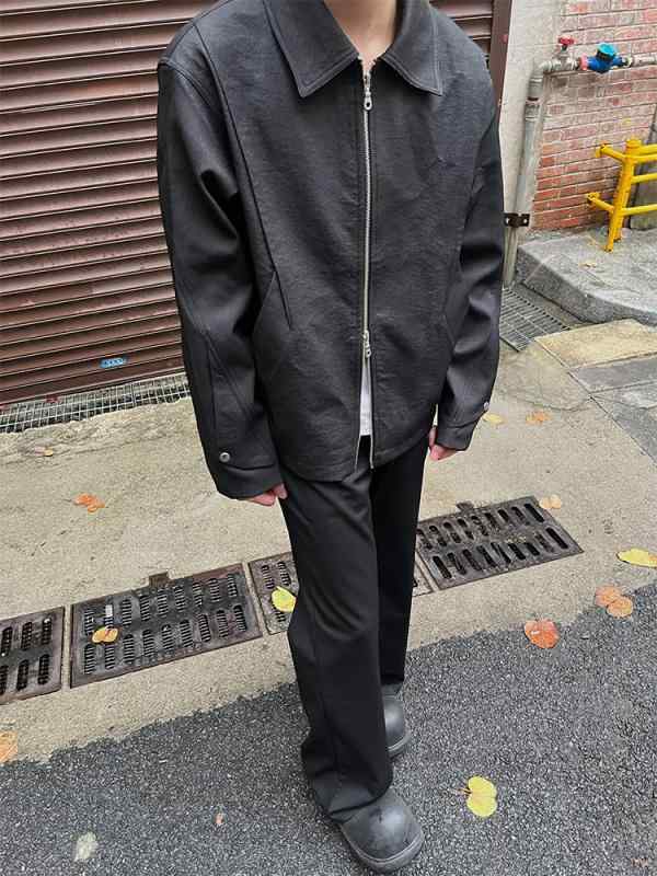 ジャケット 男性用 ブルゾン 立ち襟 無地 ポリエステル 春秋 普段使い アウター 黒 ブラック系