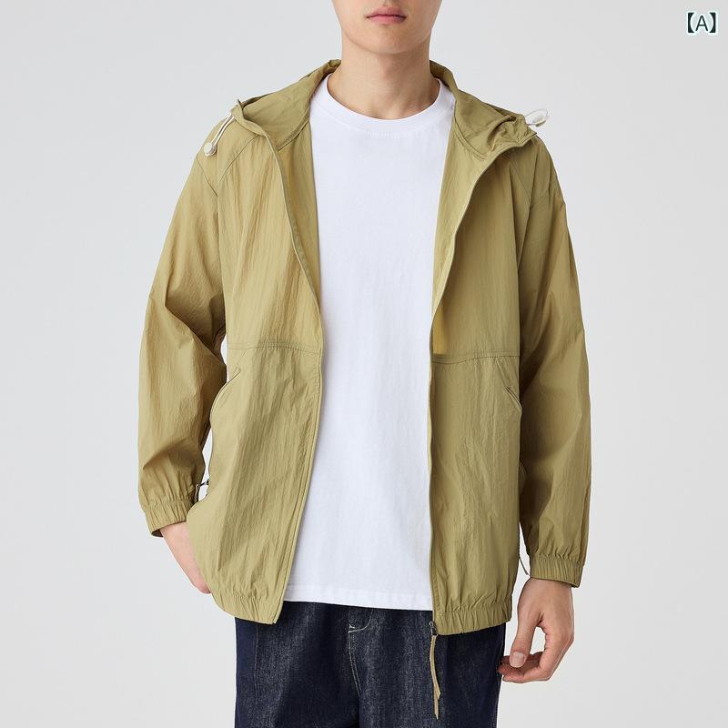 メンズ 薄手パーカー 撥水UVカット 日焼け防止 ラッシュガード 接触冷感 カーキグリーン ライトグレー