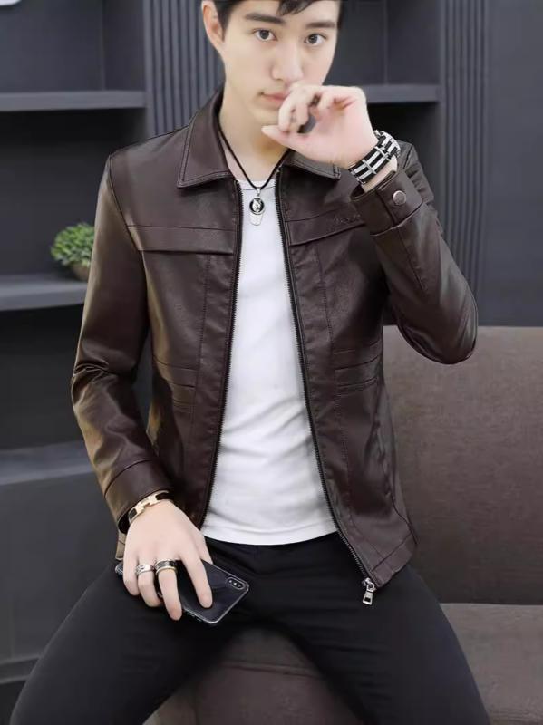 Rakuten - レザージャケット メンズ ブルゾン 立ち襟 長袖 秋冬 カジュアル ゆったり ブラック コーヒー色 M L XL XXL XXXL XXXXL