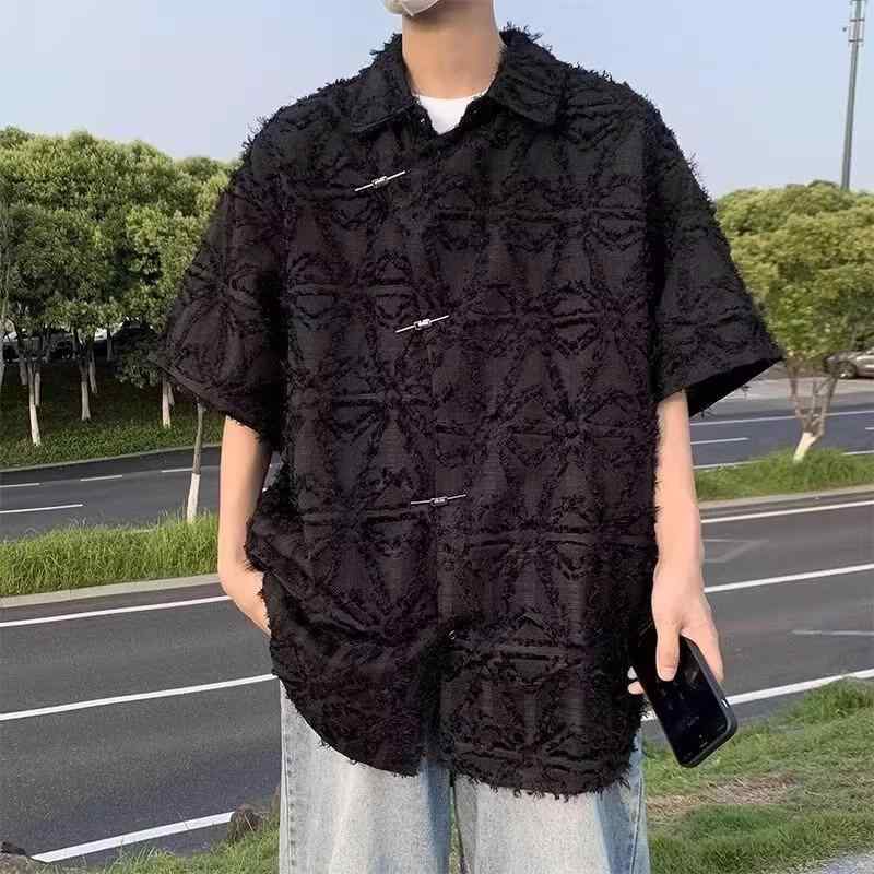 シャツ メンズ ポリエステル 半袖 ルーズフィット 開襟シャツ 配色 切り替え ポケット カジュアル 男性..