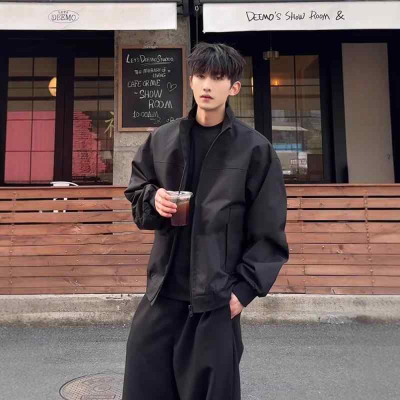 ジャケット メンズ 男性用 春秋 立襟 野球服 ブルゾン アウター 作業着 防風 撥水 ゆったり 黒 ブラック グレー グレー 生成り アイボ..