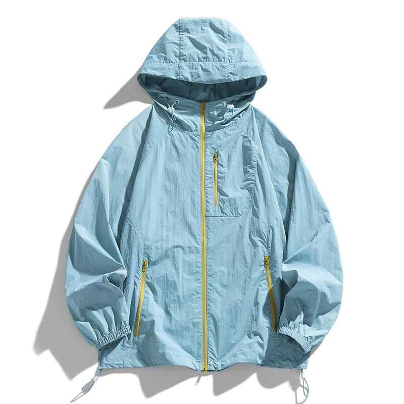 日焼け防止 メンズ 接触冷感 ラッシュガード 薄手 ナイロン パーカー フード付き パープル グレー ピン..