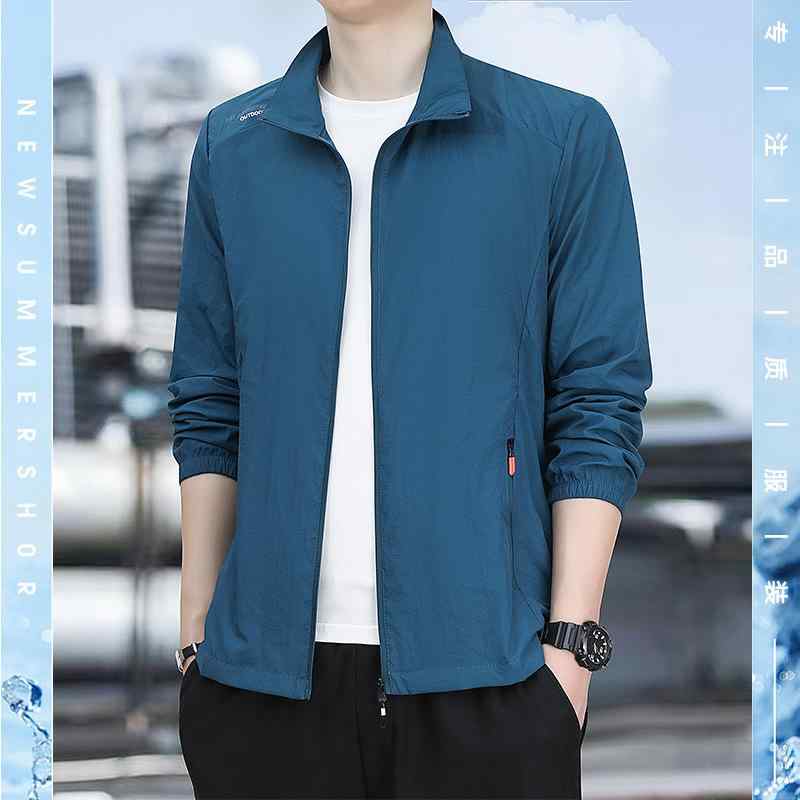 シャツ メンズ 男性用 薄手 ライトアウター 2025 春夏 スタンドカラー 接触冷感 紫外線対策 普段使い スポーツ ウェア 浅グレー 深グレー 浅藍色 深藍色 デニムブルー