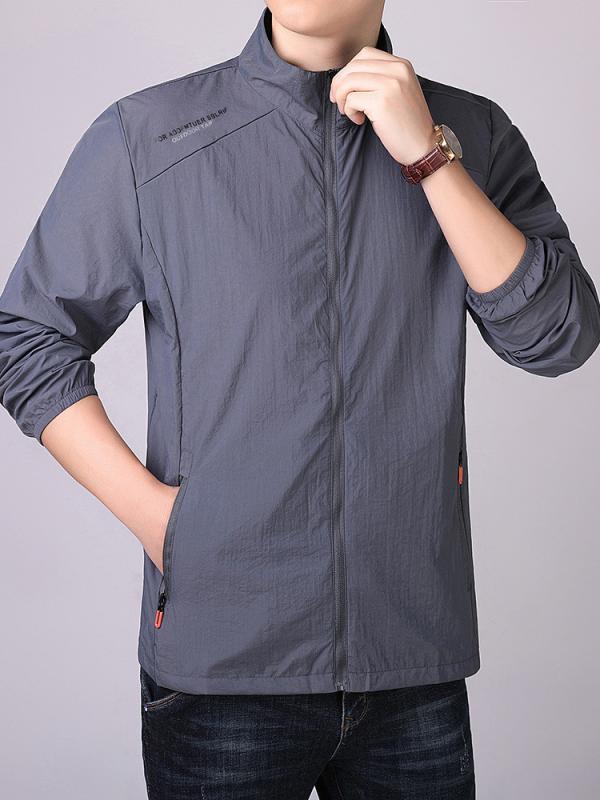 メンズ ラッシュガード 接触冷感 UVカット パーカー 薄手 立ち襟 アウター 紫外線対策 スポーツウェア 夏 男性用 聚酯纤维 深灰