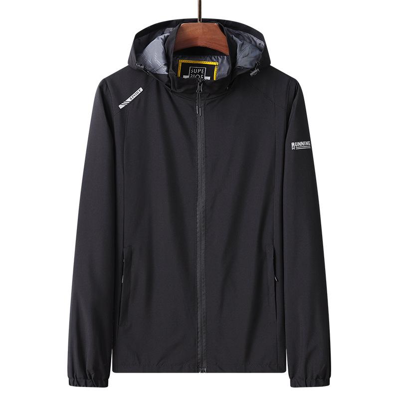 ジャケット メンズ 男性用 ブルゾン 春秋 軽アウター 大きいサイズ フード付き 防風 撥水 スポーツ アウトドア カジュアル 黒 赤 カーキ