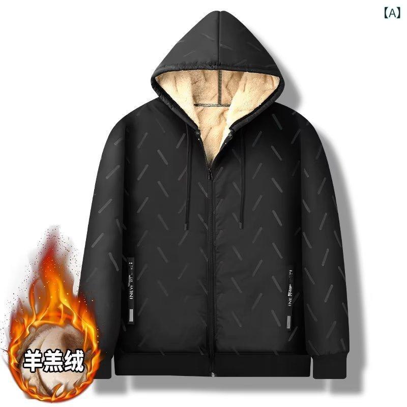 綿入りジャケット 男性用 裏起毛 防寒着 厚手 コットン ポリエステル ゆったりサイズ ブルゾン ジャンパー アウター 秋冬 ブラック グレー・スタイル: 韓国版・対象: 都市（24-35歳）・デザイン: カーディガン・フィット: ゆったり・フロント: ジッパー・中綿: 綿・フード: なし・厚さ: 厚手・柄: 無地・対象年齢: 若者・主な生地素材: ポリエステル・裏地・生地名称: -・シーズン: 冬・対象: 成人・対象: メンズ・製品カテゴリ: 綿入りジャケット/綿服・カラー: ブラック, グレー・サイズ: M, L, XL, XXL, XXXL, 4XL, 5XL