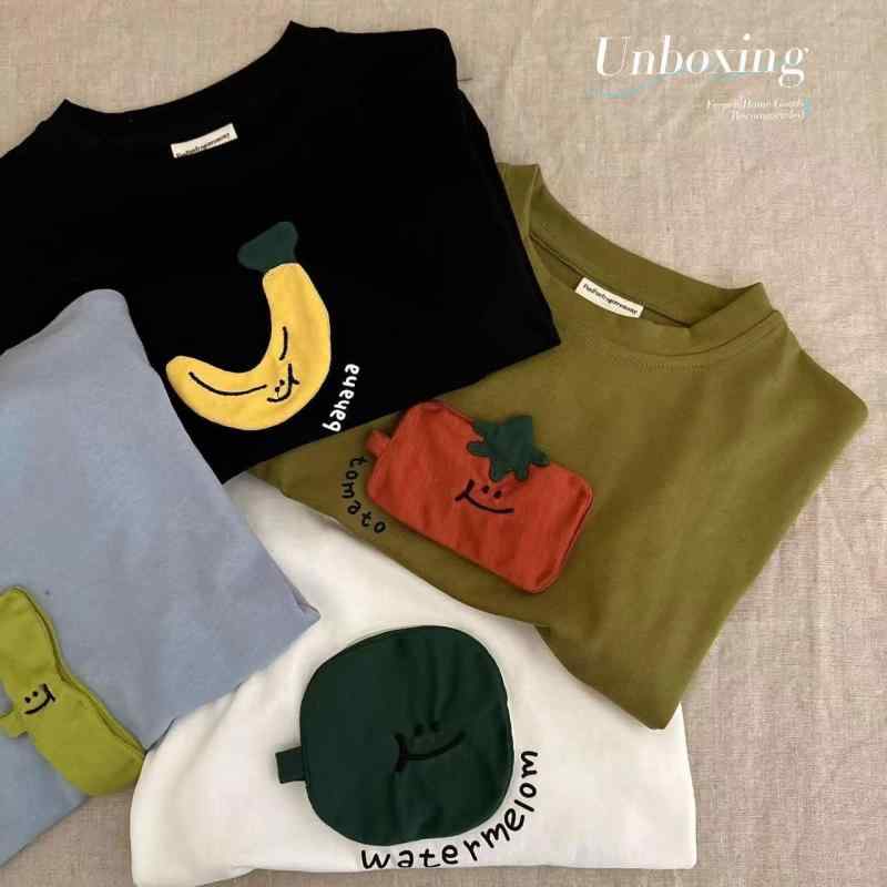 Tシャツ キッズ 長袖 春秋 男女兼用 子供服 野菜 フルーツ かわいい 高学年 トップス カットソー 高学..