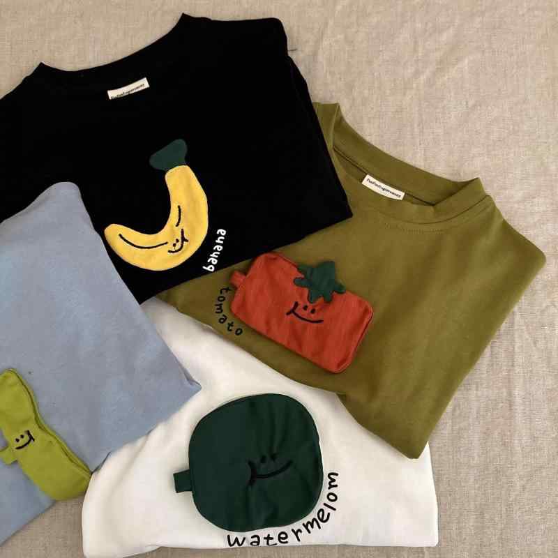 Tシャツ キッズ 長袖 春秋物 野菜 フルーツ かわいい プリント 男女兼用 子供服 トップス カットソー ..