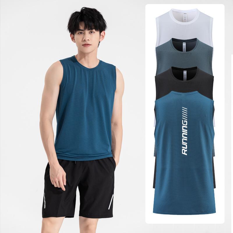 タンクトップ メンズ 男性用 ノースリーブ Tシャツ 接触冷感 薄手 無地 スポーツ ウェア トレーニング ランニング ジム 伸縮性 吸湿速乾