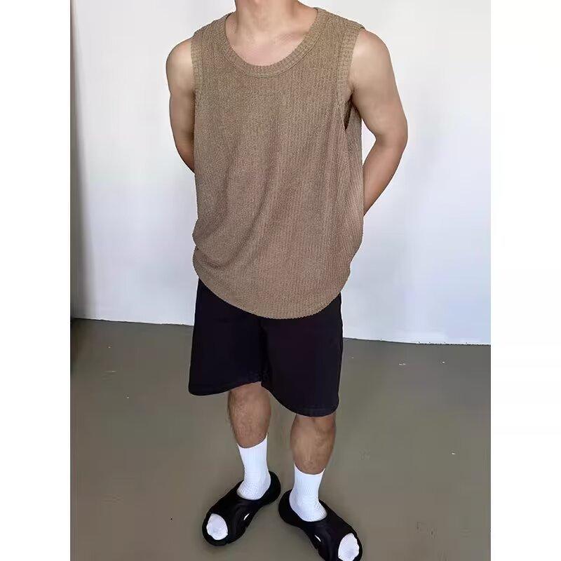 Tシャツ メンズ タンクトップ 無地 ノースリーブ カットソー ポリエステル 接触冷感 部屋着 普段使い ブラック ホワイト カーキ 春夏