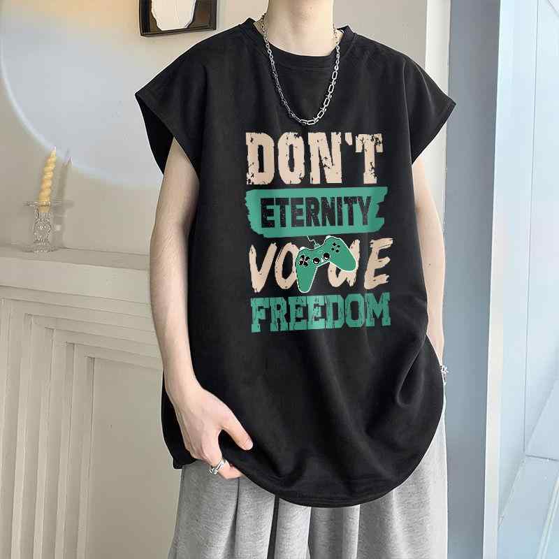 Tシャツ メンズ ノースリーブ スウェード 接触冷感 涼しい 夏用 ゆったり グレー 黒 アメカジ スタイル