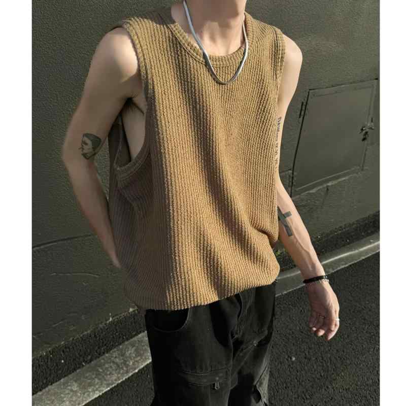 タンクトップ メンズ 男性用 ボーダー柄 ポリエステル カーキ ホワイト ブラック M L XL 2XL 3XL