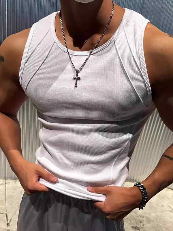 タンクトップ メンズ 男性用 リブ ストレッチ 伸縮性 タイトフィット ノースリーブ Tシャツ カジュアル インナーシャツ スポーツ トレーニング ランニング