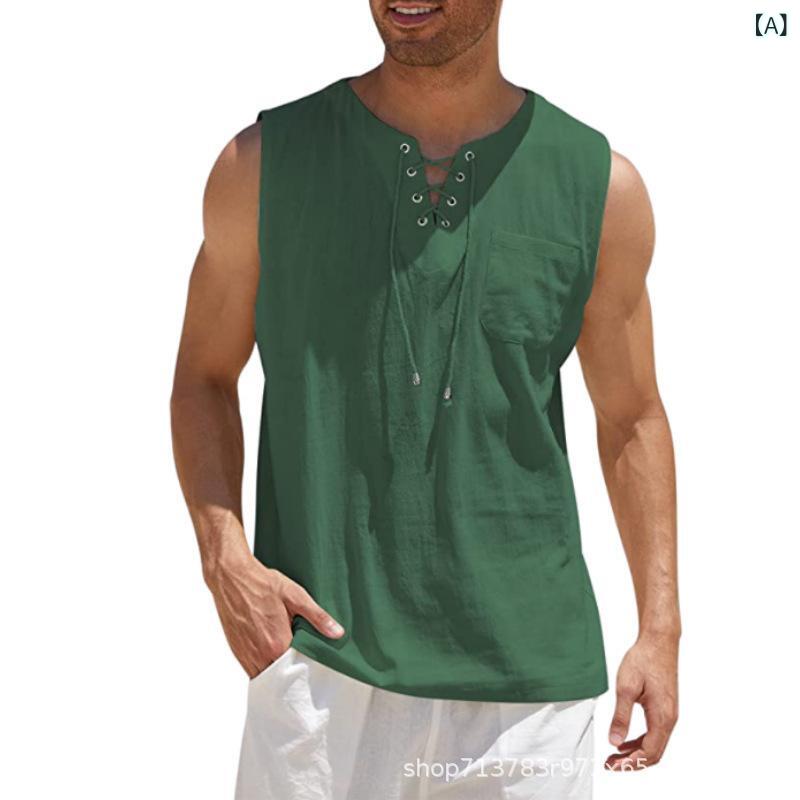 Tシャツ メンズ 男性用 コットンリネン混紡 半袖 無地 カットソー トップス カジュアルスタイル 墨グリーン 2