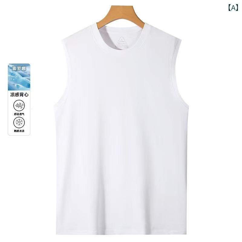 Tシャツ メンズ 男性用 涼感 ノースリーブ トップス 夏用 接触冷感 吸湿速乾 スポーツ 運動着 トレーニ..