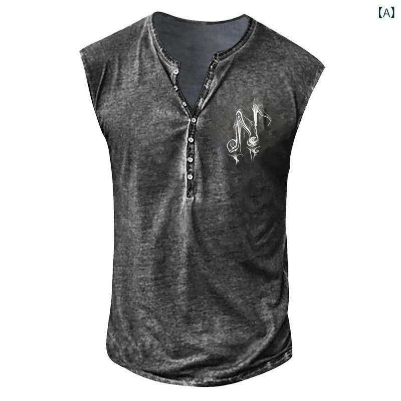 Tシャツ メンズ 男性用 大きいサイズ 音楽 キャラクター デジタルプリント ノースリーブ ベスト カット..