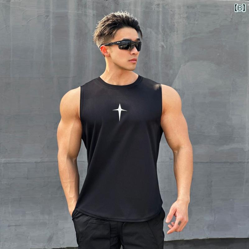 タンクトップ メンズ 男性用 ノースリーブ Tシャツ 接触冷感 速乾 ポリエステル 宽...