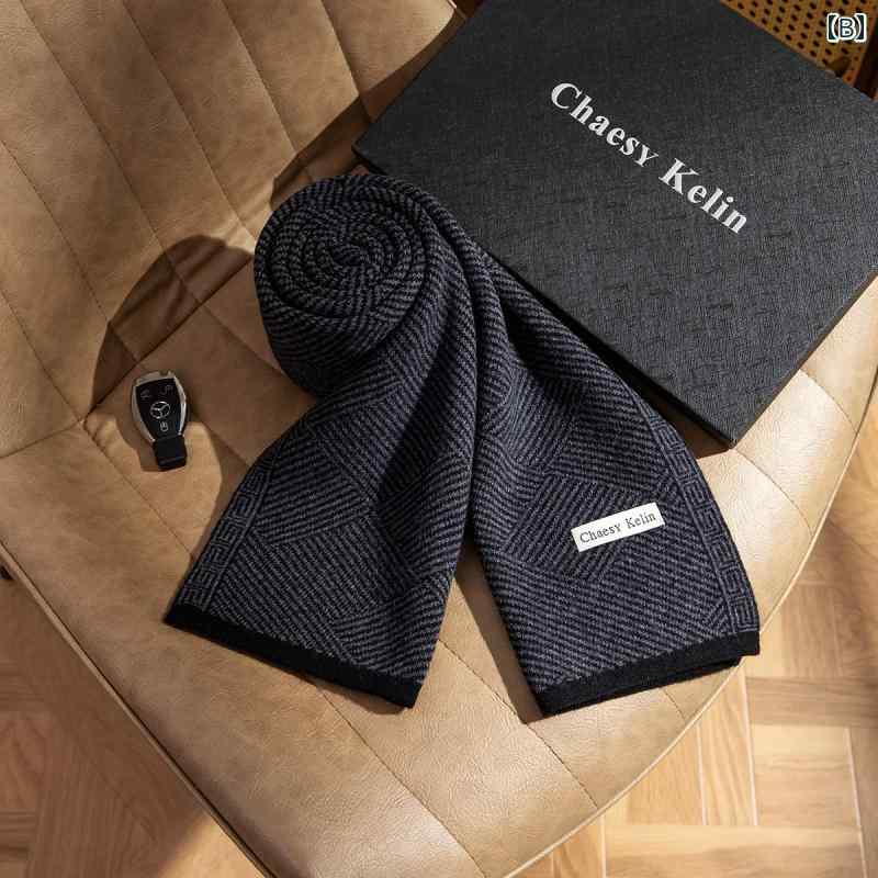LINEAR shopのChaesy Kelin ストライプ 両面 スカーフ メンズ ソフト ニット ウール ネック ショール 羊毛マフラー グレー ブラック レッド ピンク｜アングル2