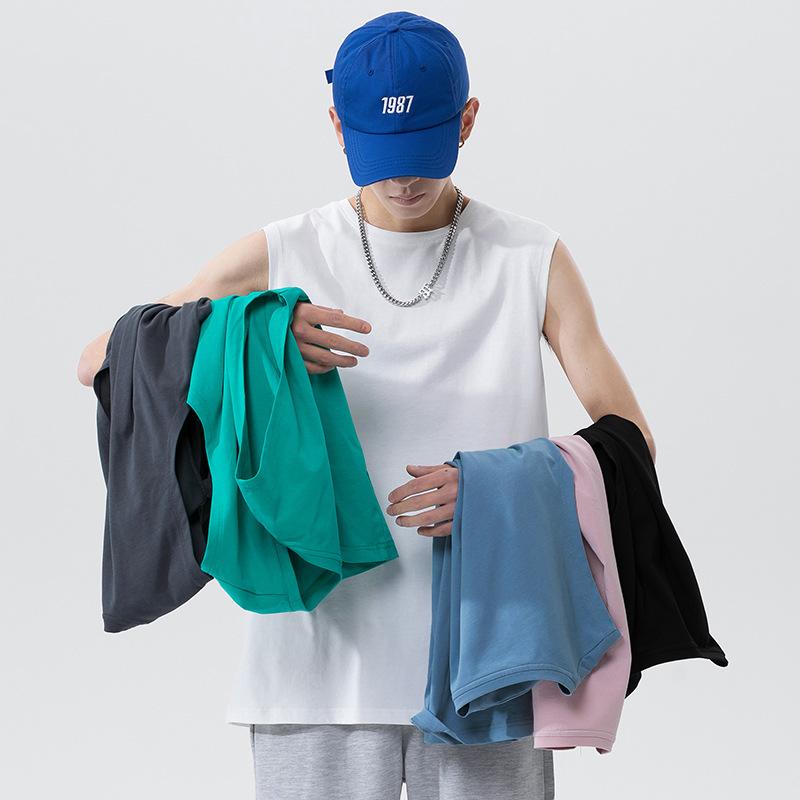 タンクトップ メンズ 男性用 コットン 無地 ラウンドネック ノースリーブ トップス 部屋着 普段使い 白 黒 紺 グレー ピンク系 春夏