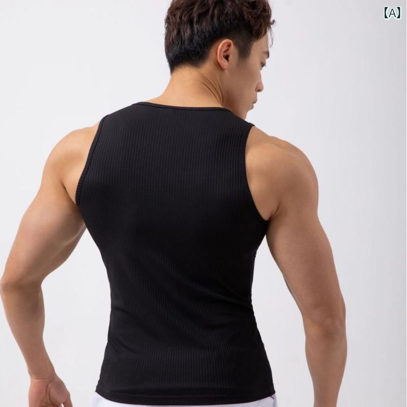 LINEAR shopのタンクトップ メンズ 男性用 スポーツ ノースリーブ Tシャツ インナー 伸縮性 トレーニング ウェア ジム 夏 接触冷感 吸湿速乾 ランニング アウトドア ブラック ホワイト グレー｜アングル2