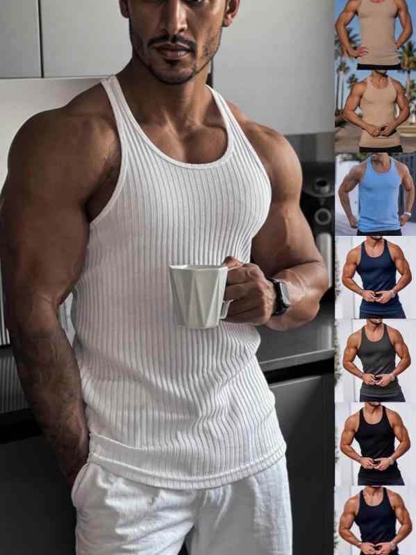 タンクトップ メンズ 男性用 ニット スポーツ トレーニング ジム ウェア 接触冷感 吸湿速乾 無地 薄手 ランニング フィットネス 運動着 春夏 ホワイト ブラック ネイビー(4.0)