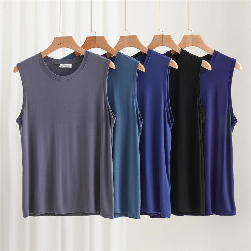 タンクトップ メンズ 男性用 モダール インナーシャツ 無地 薄手 ルームウェア プルオーバー 3XL 4XL 5XL 6XL ブラック ネイビー グレー ブルー