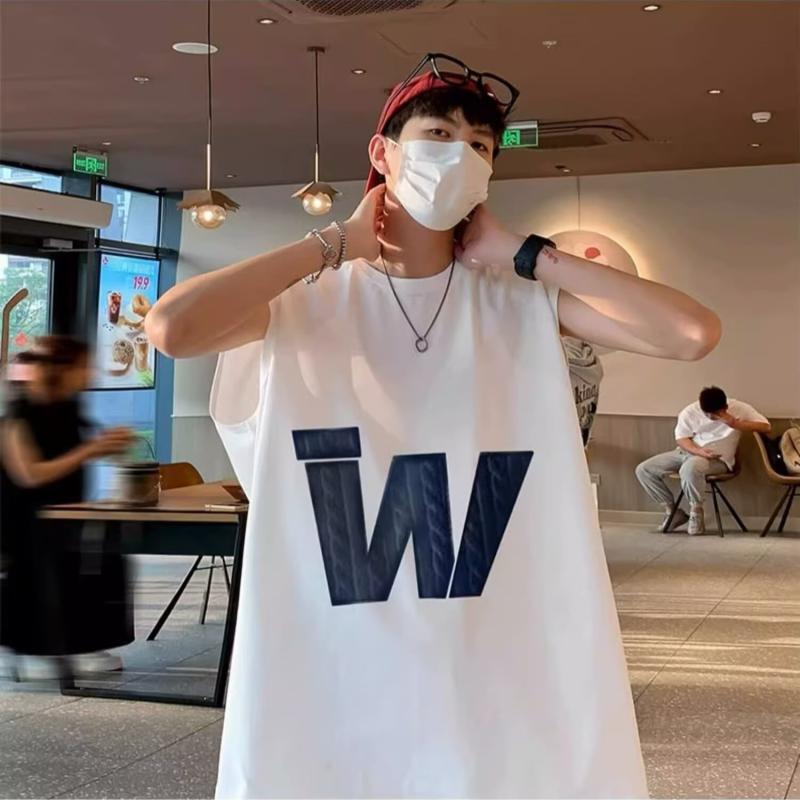 Tシャツ メンズ 男性用 ノースリーブ 接触冷感 ポリエステル 部屋着 普段使い スポーツ アルファベット プリント 白 黒 赤 ピンク系
